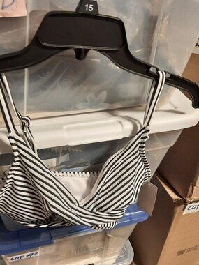 NEW ! Fashion Bikini One Pieces Push Up Bra Black Stripes Size S